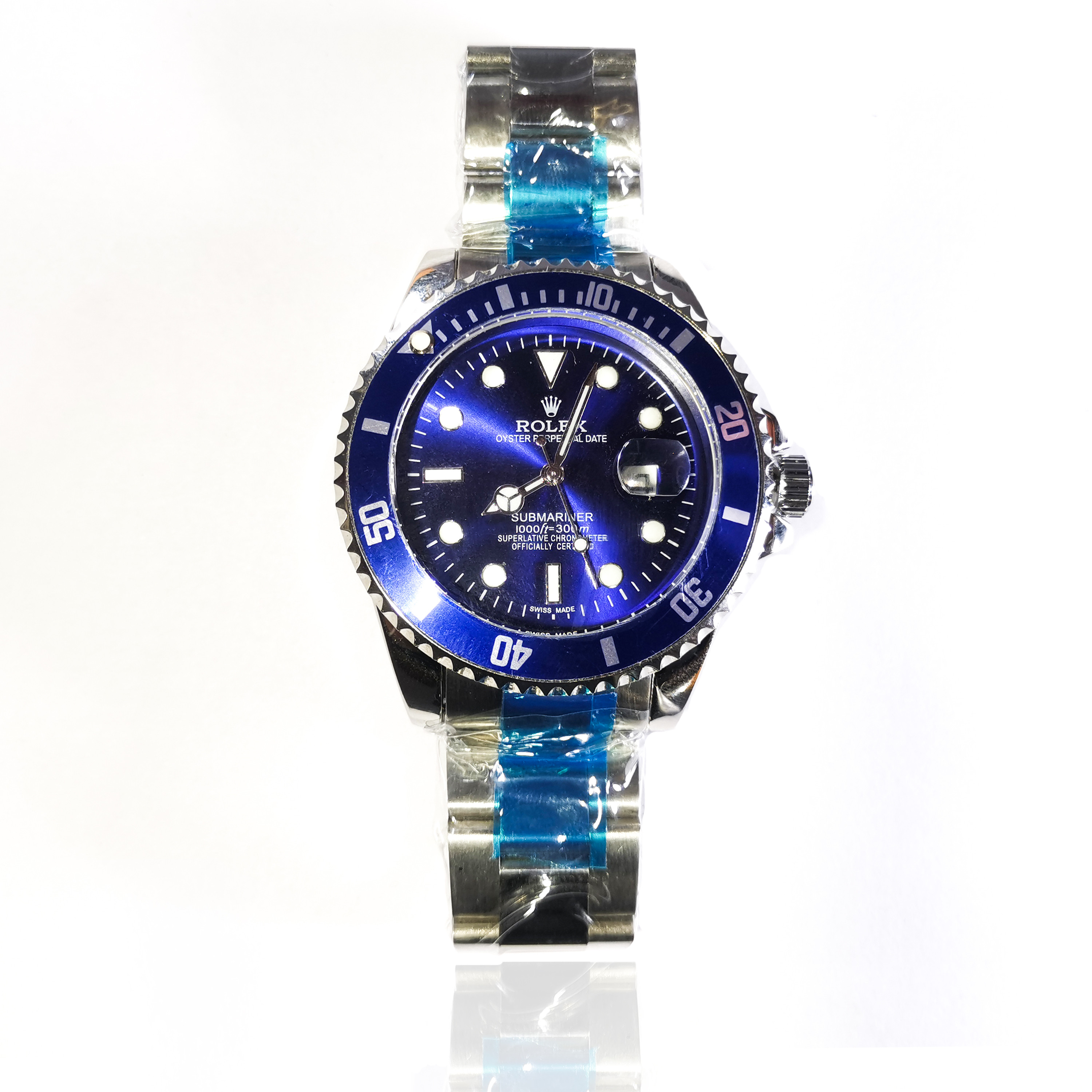 Rolex Submariner Perpetual Blue Dial Silver Chain Watch