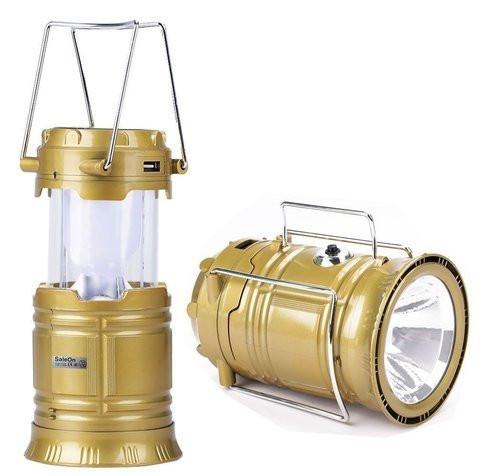 Rechargeable Led Camping Lantern Solar Flashlight Gold
