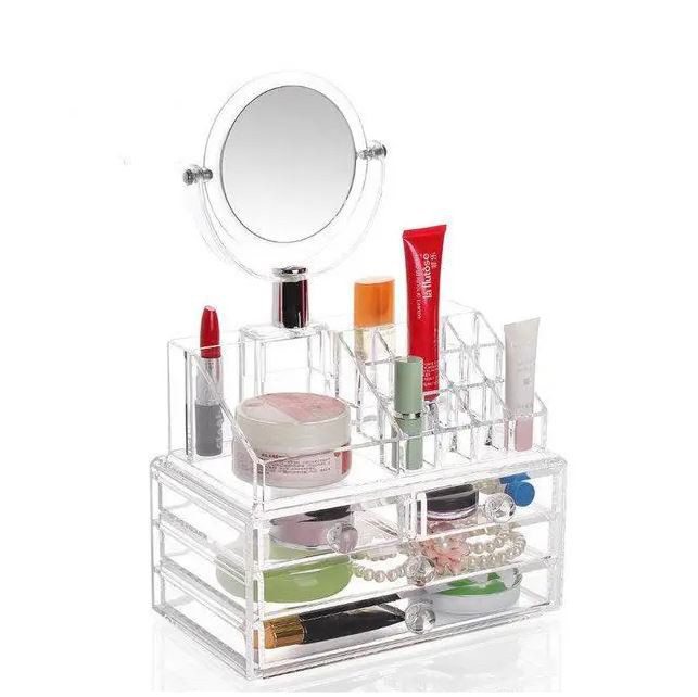 Acrylic Cosmetic Storage Box Makeup Organizer with Mirror JN-870