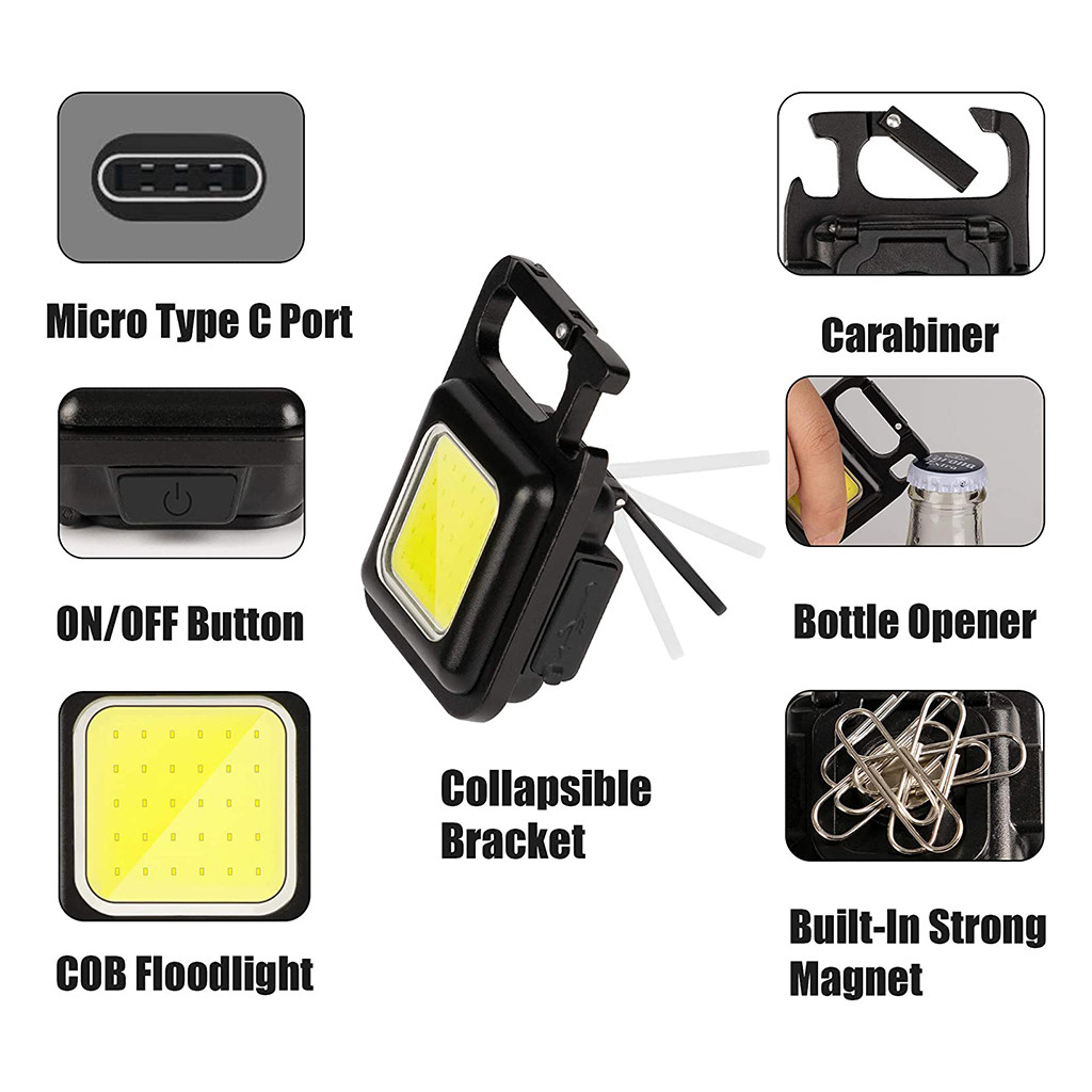 Keychain rechargeable flashlight COB, 500 lumen bright light