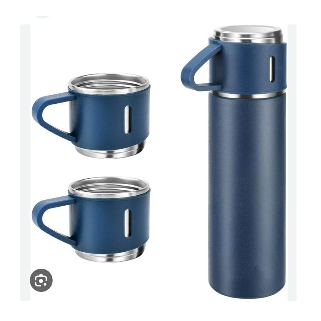 Steel Vacuum Flask Set with 3 Steel Cups  - 500ml